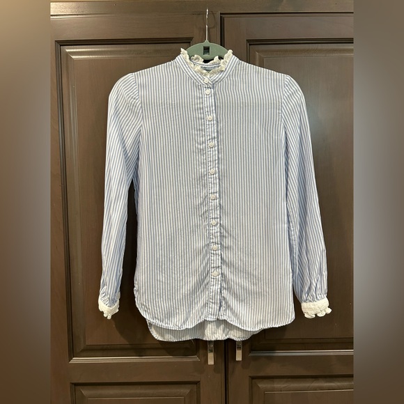 J. Crew Drapey Cupro-Blend Button Up Shirt in Blue and White, Size XXS - Picture 2 of 13